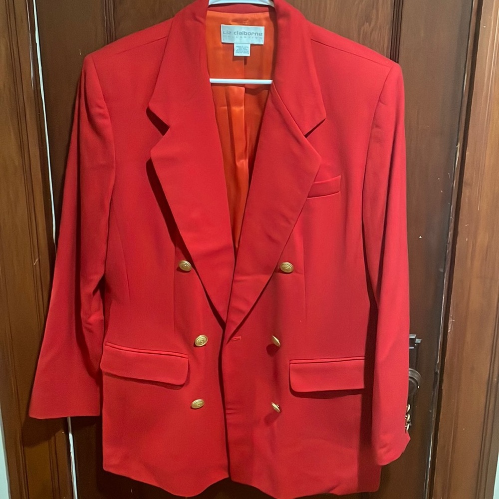 Vintage Liz Claiborne classic double breasted red blazer with gold buttons
